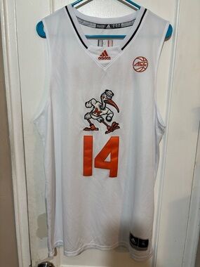 adidas White Miami Hurricanes CAVINDER #14 Jersey with Orange Details